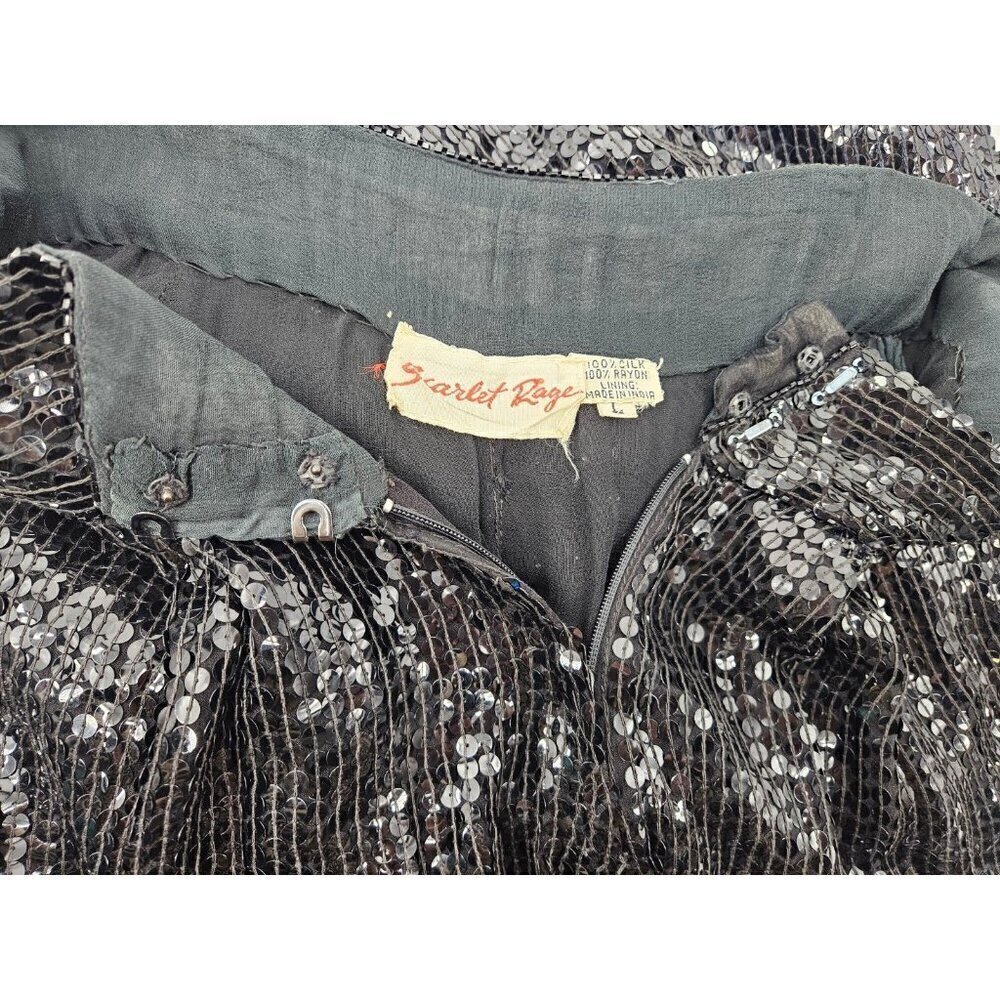 Vtg Scarlet Rage Black Sequins Palazzo Pants Womens L High Waist Wide Leg - Picture 6 of 8